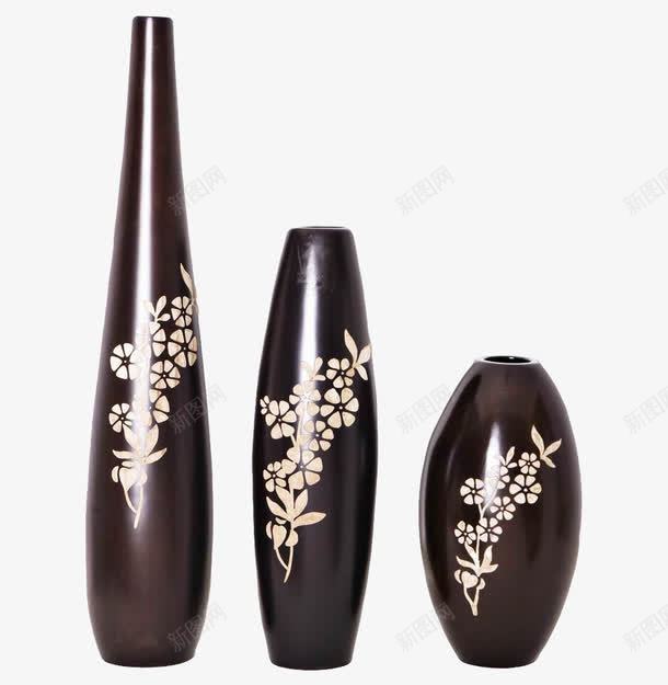 木质花瓶png免抠素材_新图网 https://ixintu.com 三只花瓶 产品实物 木刻 艺术品 装饰物