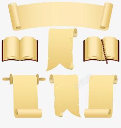 米黄色古代书卷图框素材