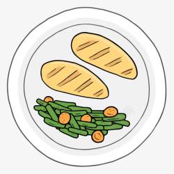 水彩食材面包小菜豆子元素素材