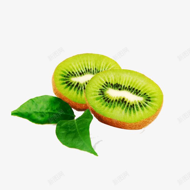 绿色水果png免抠素材_新图网 https://ixintu.com 切成两瓣的猕猴桃 猕猴桃 绿叶 绿色食品