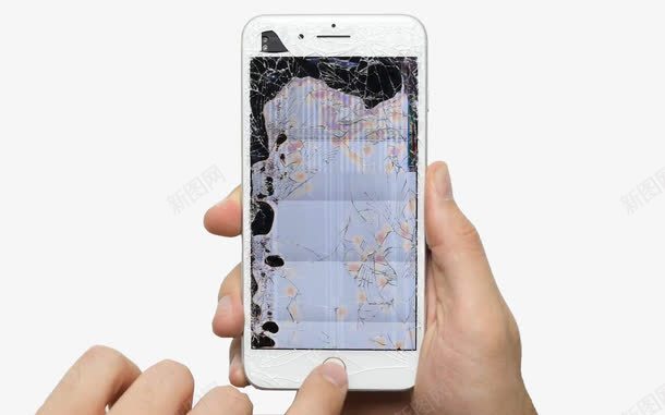 碎屏的苹果手机png免抠素材_新图网 https://ixintu.com 屏幕裂开 手持iphone 手机屏幕展示图 手机裂纹 损坏 白色 碎屏 苹果手机