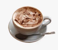 实物卡猫咪头像的拉花咖啡高清图片