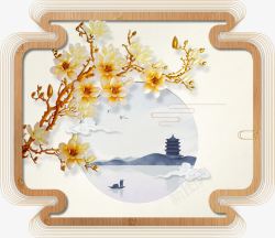 传统节日挂画中国风窗框装饰画高清图片