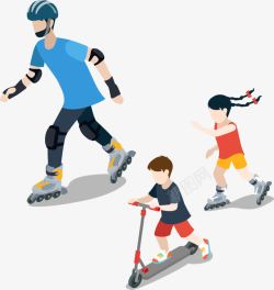 玩滑板车滑轮的一家人高清图片