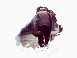 扁平化拄拐老人老人孤单的背影高清图片