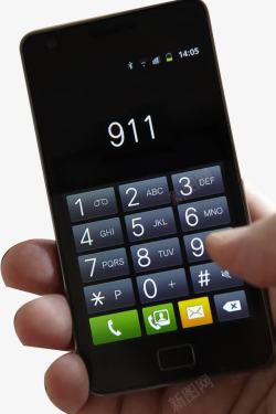 ios拨号界面手拿手机拨打911高清图片