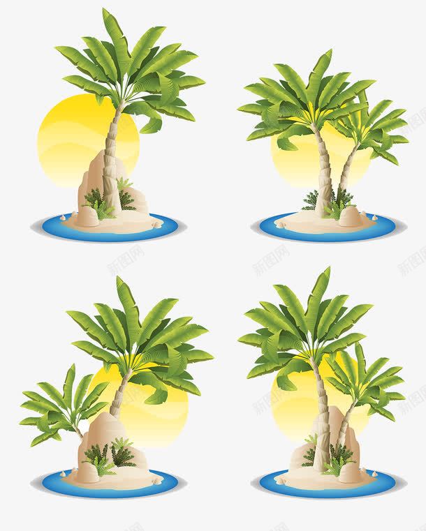 海岛上的椰树png免抠素材_新图网 https://ixintu.com 大海 微风 月亮 椰子树 海岛小船 海浪