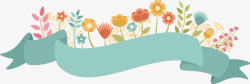 春季上新折扣标签素材手绘蓝色丝带鲜花促销标签高清图片