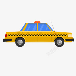 法网约车一辆扁平化的黄色出租车矢量图高清图片