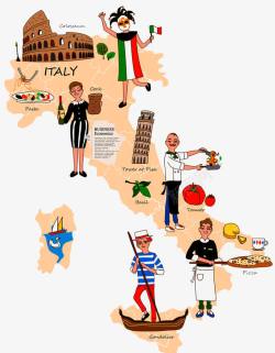 人情手绘意大利旅游城市地图高清图片