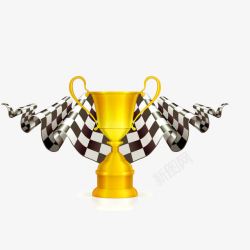 方旗F1方程式赛车奖杯与旗子高清图片