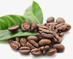 褐色咖啡豆咖啡豆咖啡叶背景摆拍高清图片