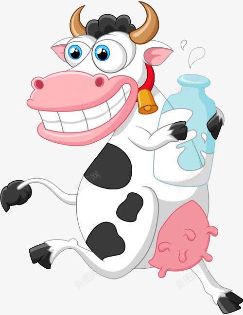 拿着奶瓶的奶牛png免抠素材_新图网 https://ixintu.com 动物手绘 卡通 可爱 奶牛