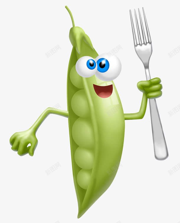 拿叉子的青豆png免抠素材_新图网 https://ixintu.com 卡通 拟人化 蔬菜 蔬菜人物