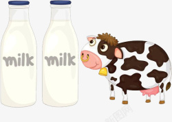 香味诱人奶牛与鲜牛奶高清图片