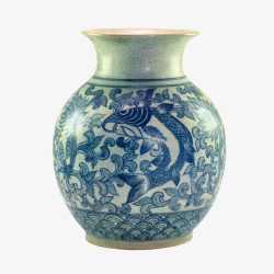 游泳器具蓝色一条大鱼的花瓶古代器物实物高清图片