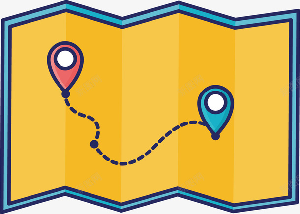 黄色折叠地图png免抠素材_新图网 https://ixintu.com 出发地 卡通 地图 手绘 折叠 目的地 设计 黄色