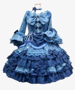深蓝色连衣裙lolita蓝色连衣裙高清图片