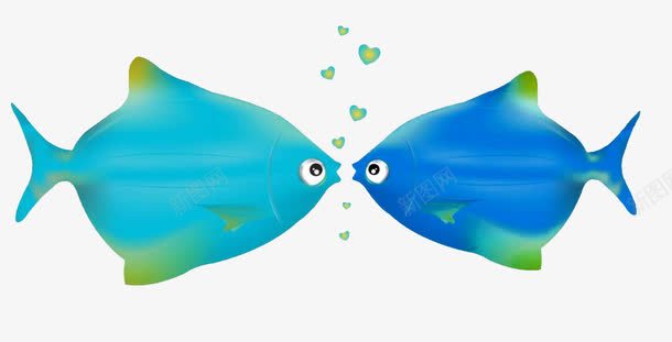 两条冷色系的亲吻鱼png免抠素材_新图网 https://ixintu.com 亲嘴鱼 动物 小鱼儿 心 恋爱 桃心 爱情 蓝色的鱼 青色的鱼 鱼