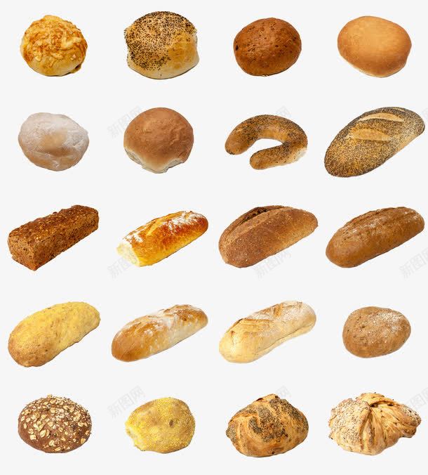 各式面包汇总png免抠素材_新图网 https://ixintu.com 产品实物 吐司 羊角包 西餐 面包