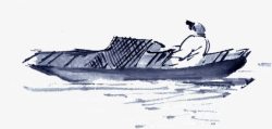 湖水墨免抠素材水墨画简洁小舟泛舟湖面高清图片