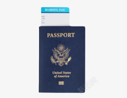 蓝色机票蓝色美国护照夹着机票实物高清图片