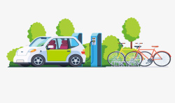 自行车电动车卡通手绘充电的电动车高清图片