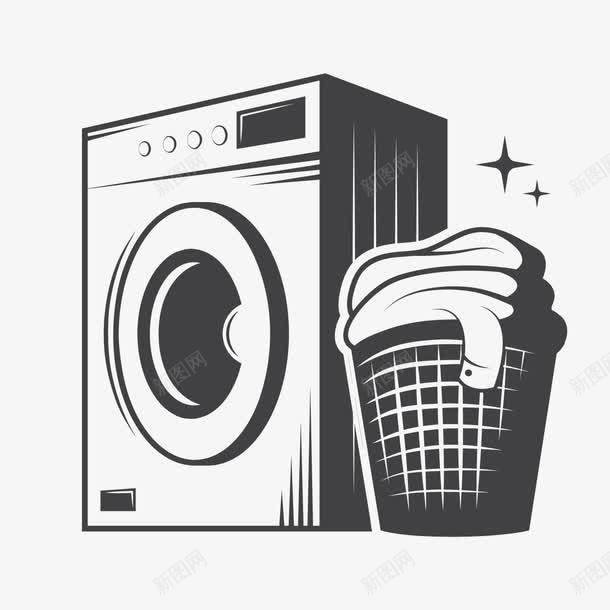 脏衣篮和洗衣机png免抠素材_新图网 https://ixintu.com 卡通 手绘 脏衣篮 自动洗衣机 衣服