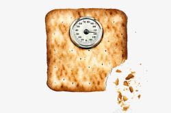 节食减肥实物碎了的面包片体重秤高清图片