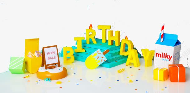 生日快乐艺术字png免抠素材_新图网 https://ixintu.com 3D birthday c4d 三维立体 卡通 场景合成 漫画 生日 艺术字