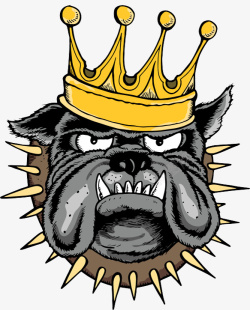 戴项圈手绘卡通戴项圈链子的王冠狗高清图片