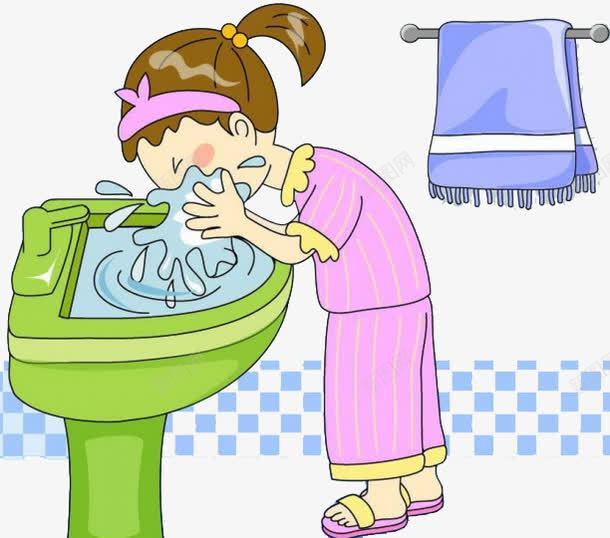 美好一天png免抠素材_新图网 https://ixintu.com 卡通 女孩 毛巾 洗脸 睡衣