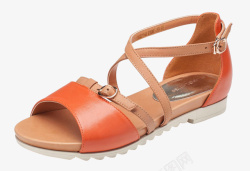 奥康皮鞋平底橘色凉鞋高清图片