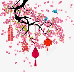鞭炮样式挂饰粉色清新樱花树高清图片
