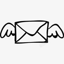 信封图标电子邮件翼信封概述素描图标高清图片