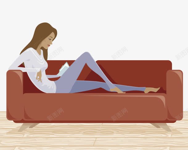 躺在沙发上看书的女郎png免抠素材_新图网 https://ixintu.com 休闲 红沙发 苗条的女生 身材好 长发 长腿