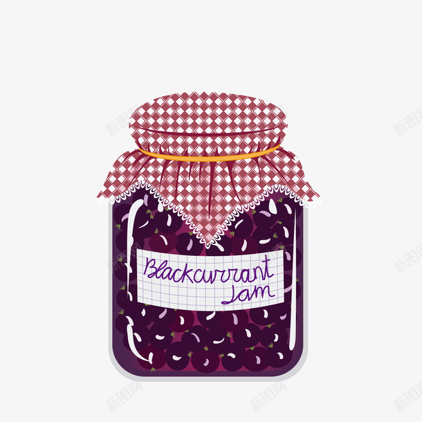 卡通蓝莓酱玻璃罐png免抠素材_新图网 https://ixintu.com 格子布密封覆盖 水果酱 玻璃罐 罐头瓶 蓝莓酱