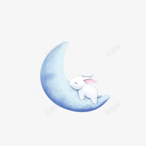 月亮与兔子png免抠素材_新图网 https://ixintu.com 一轮弯月 可爱 可爱有趣 玉兔 蓝色月亮 装饰图