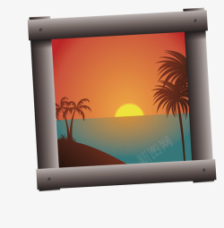 太阳的照片落日的海边矢量图高清图片