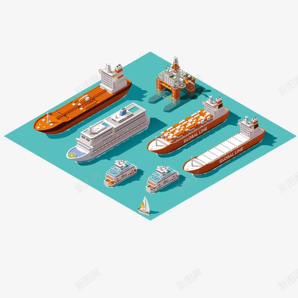 码头驳船png免抠素材_新图网 https://ixintu.com 3D立体货船码头 码头 立体 等距 船只模型 货船 货运 集装箱