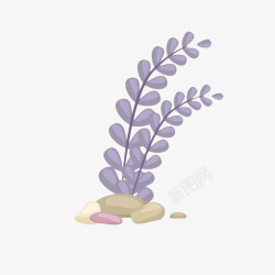 卡通珊瑚礁手绘紫色水草礁石高清图片