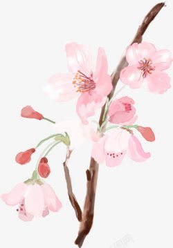 粉色淡雅水墨花朵桃花素材