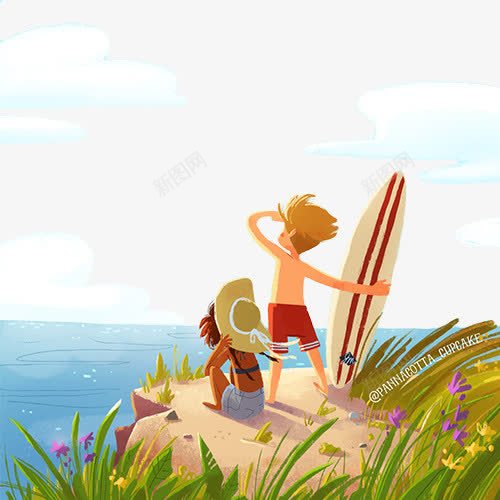 夏天冲浪的少女和男孩png免抠素材_新图网 https://ixintu.com 冲浪 夏天 少女 海边 男孩