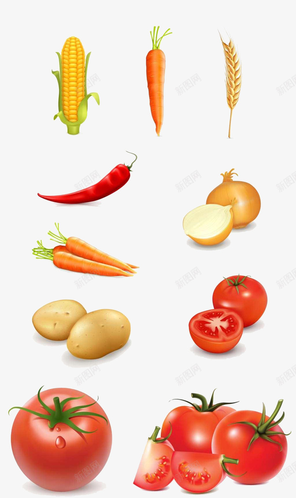 各类的蔬菜元素png免抠素材_新图网 https://ixintu.com 元素 各类 小麦 洋葱 玉米 红辣椒 胡萝卜 蔬菜 西红柿