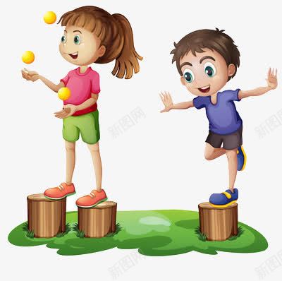 小孩玩兵乓球和单脚站立png免抠素材_新图网 https://ixintu.com 兵乓球 站立 绿色 黄色