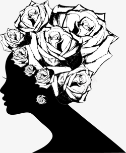 玫瑰头饰黑白装饰插图女孩侧脸头像高清图片