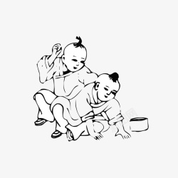 两个孩童斗蛐蛐的孩子简笔画图标高清图片
