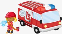 卡通消防车和消防员素材