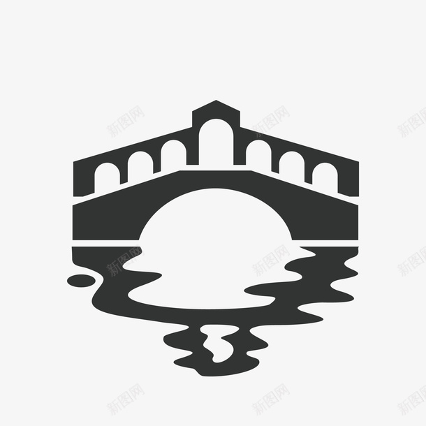 黑色的桥梁图标png_新图网 https://ixintu.com PNG图形 桥梁 水流 装饰 黑色