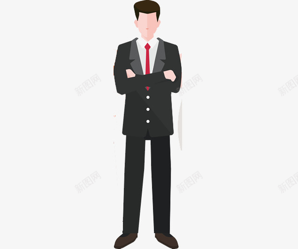 穿着黑色西装的男子png免抠素材_新图网 https://ixintu.com 卡通人物 卡通手绘 商务人物 男人 红领带 装饰图 西装